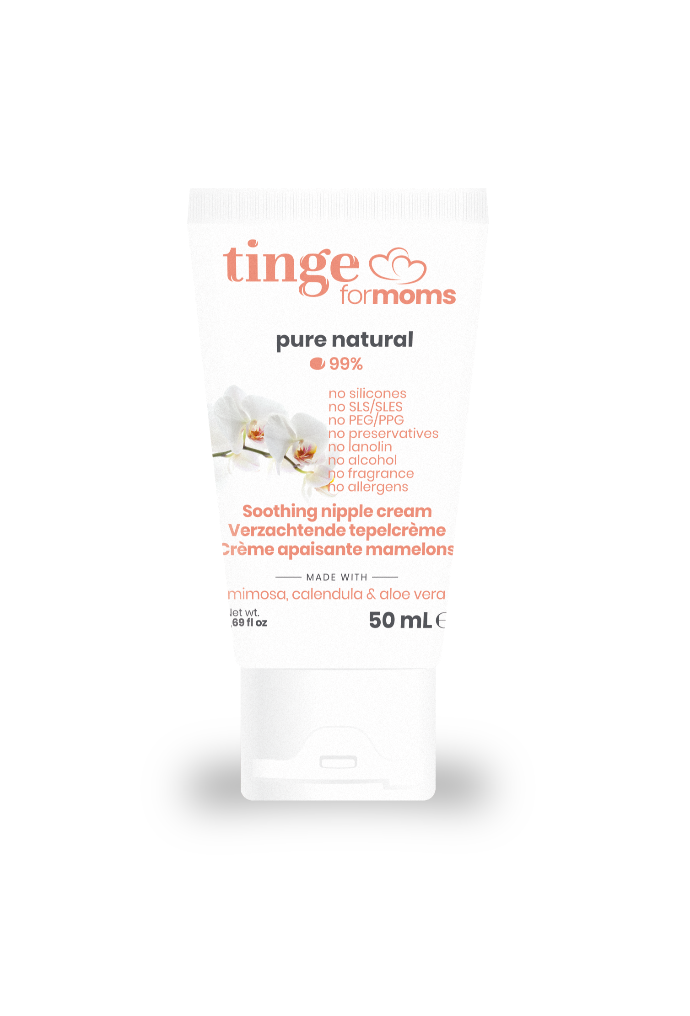 tinge soothing nipple cream for moms bottle on a white background
