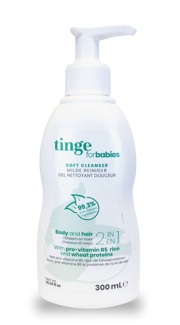 tinge soft cleanser for babies bottle on a white background