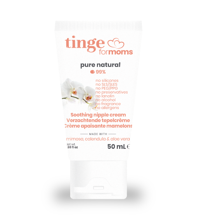 tinge soothing nipple cream for moms bottle on a white background