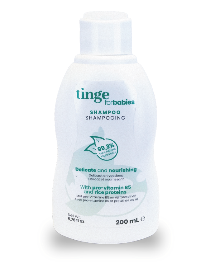 tinge shampoo for babies bottle on a white background