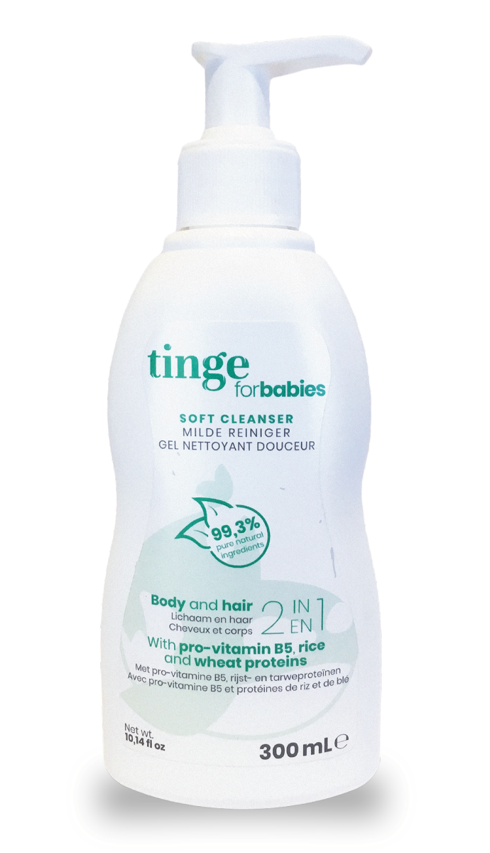 tinge soft cleanser for babies bottle on a white background